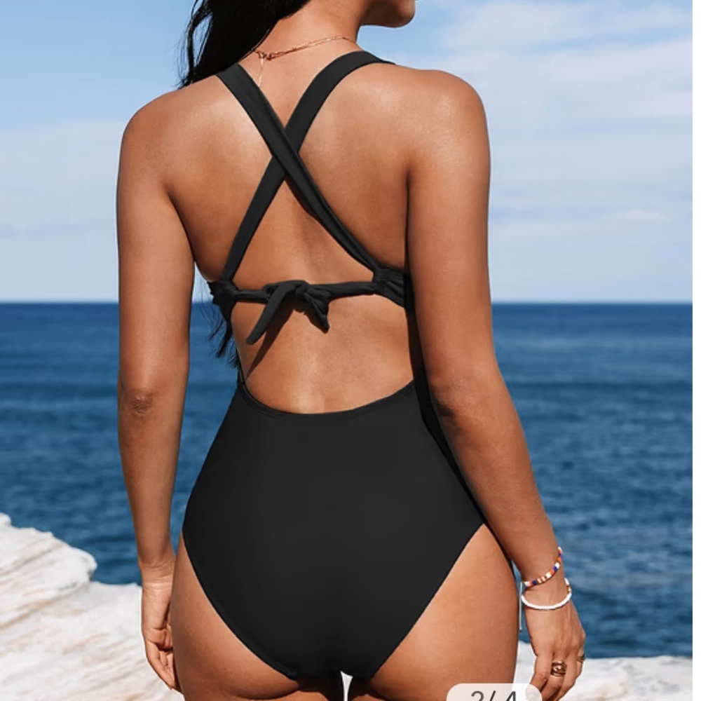 Cupshe Plunge Paneling Cross Tie Back One Piece Swimsuit Women’s Sz M - Picture 2 of 8